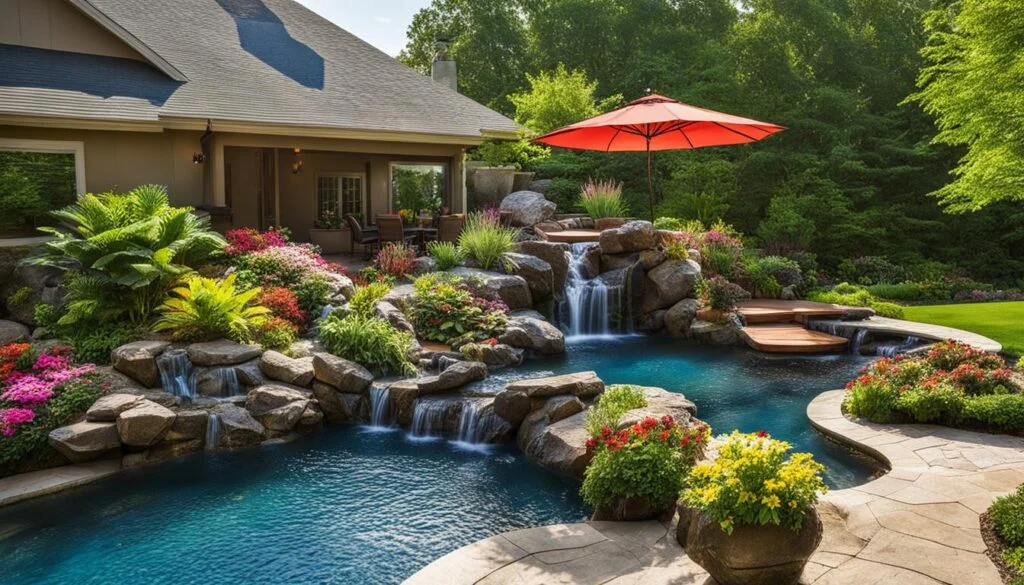 piscina com cascata de pedra